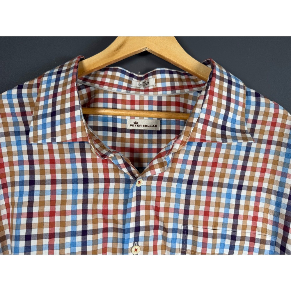 Peter Millar Mens 4XT Multicolor Check Long Sleeve Cotton Button Down Shirt
